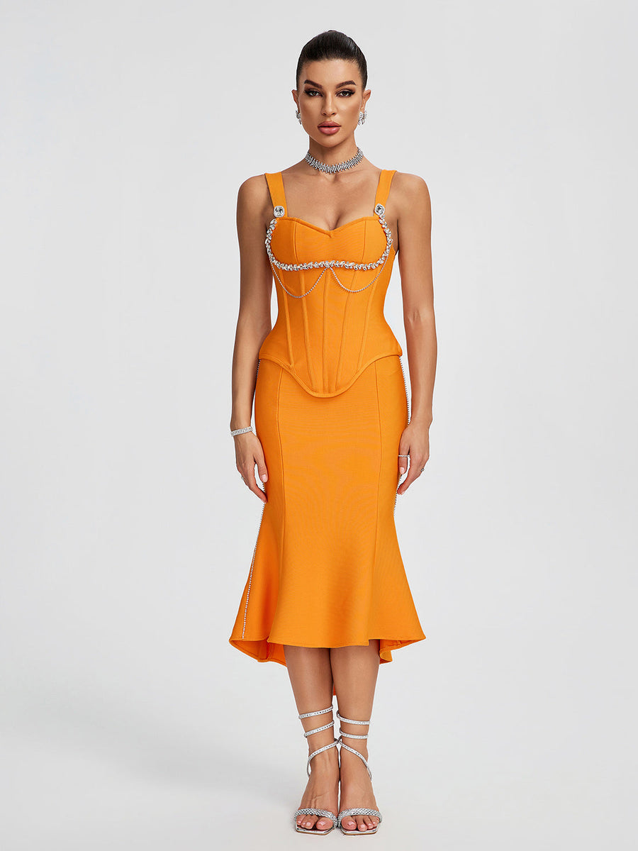 Mermaid Crystal Chain Midi Bandage Set - Opulent Empire