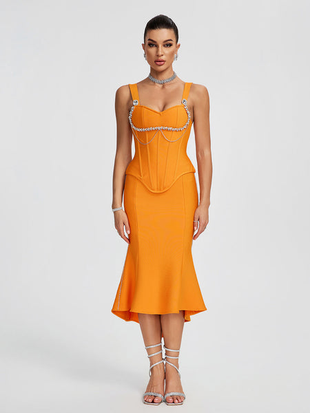 Mermaid Crystal Chain Midi Bandage Set - Opulent Empire