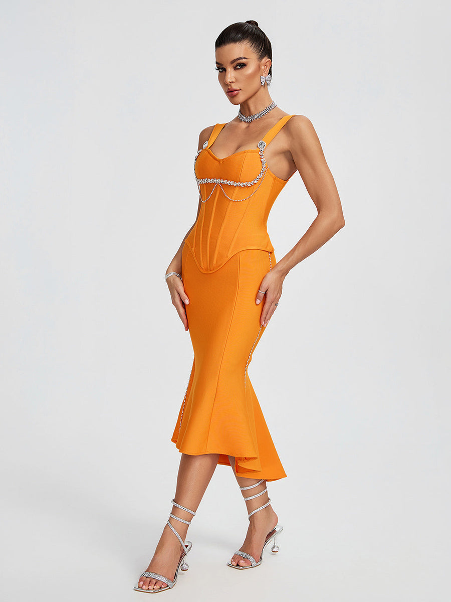 Mermaid Crystal Chain Midi Bandage Set - Opulent Empire