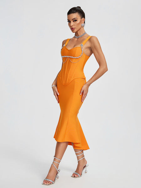 Mermaid Crystal Chain Midi Bandage Set - Opulent Empire