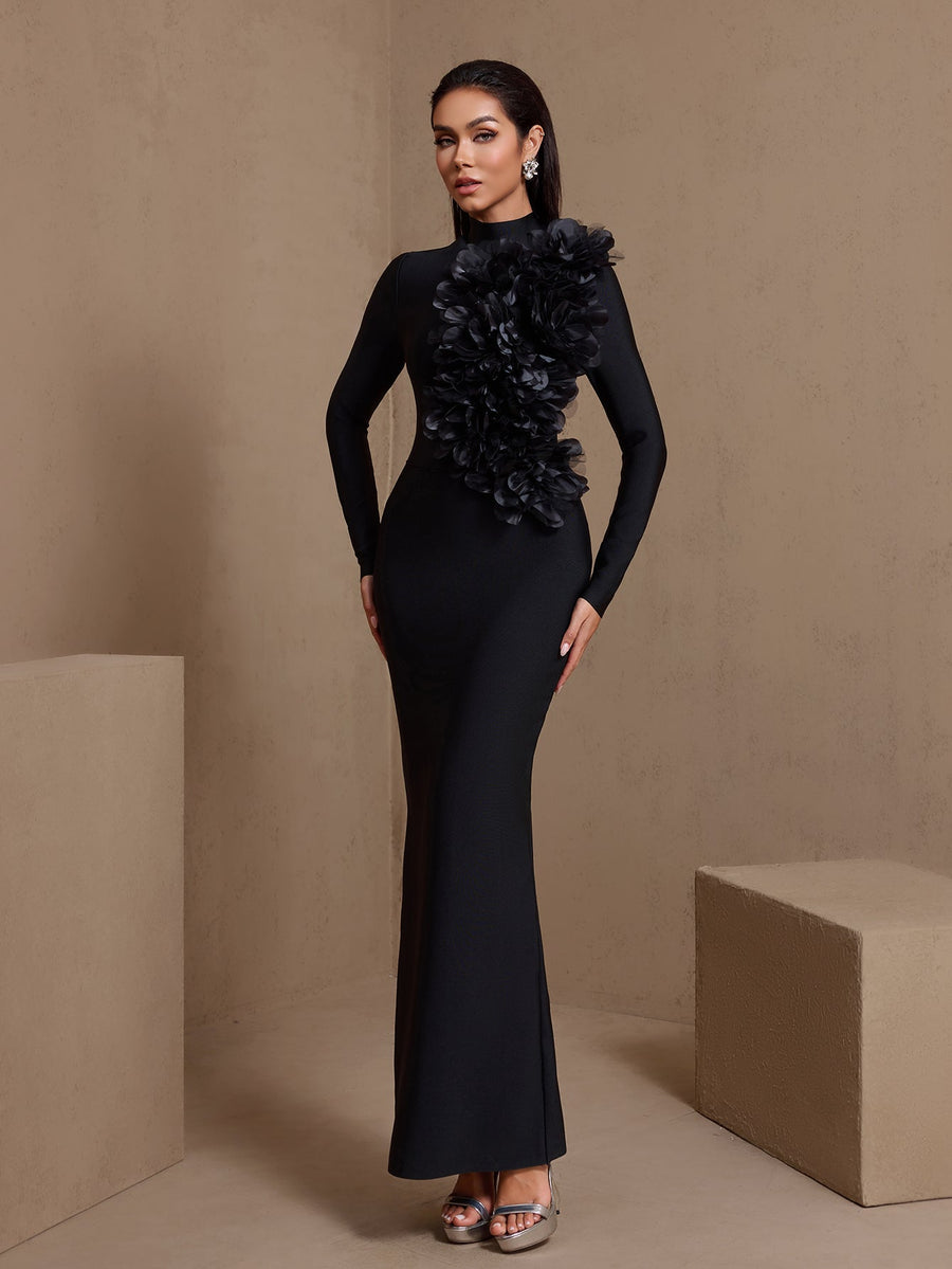 Odette Moreau — High Neck Luxuriant Flowers Bandage Dress