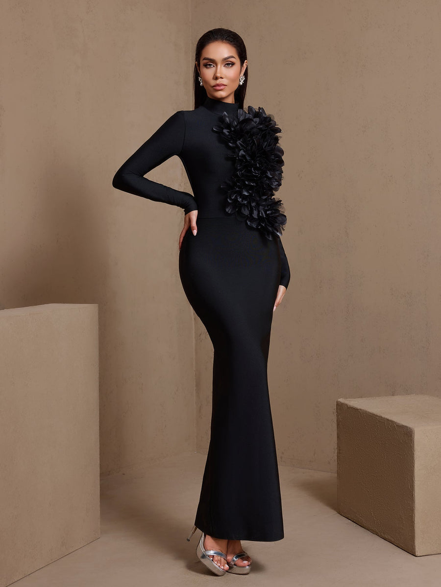 Odette Moreau — High Neck Luxuriant Flowers Bandage Dress, alternate view 2