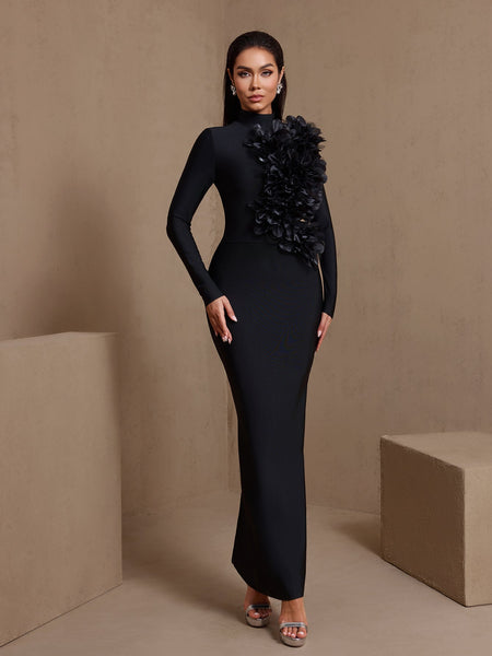 High Neck Luxuriant Flowers Bandage Dress