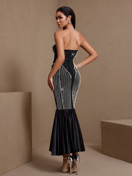 Strapless Pearl Embroidered Fishtail Bandage Dress