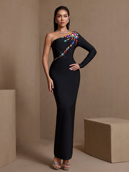 Buntes Diamant-Kleid mit einem Ärmel und Bandagen-Design