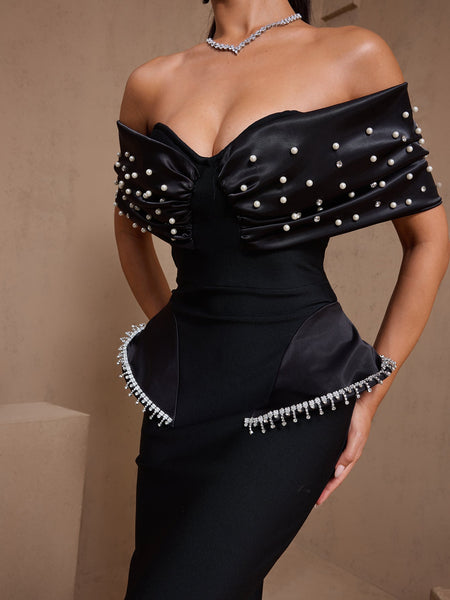 Pearl & Crystal Embellished Bandage Dress
