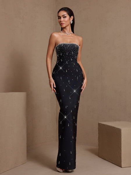 Sparkly Crystal Strapless Bandage Maxi Dress
