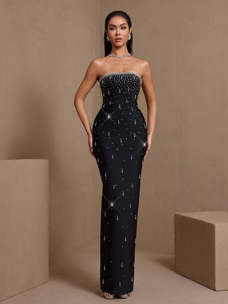 Sparkly Crystal Strapless Bandage Maxi Dress