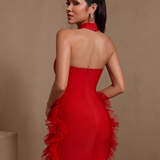 Amorette Célestin — Halter 3D Flowers Pom-Pom Bandage Mini Dress, alternate view 2