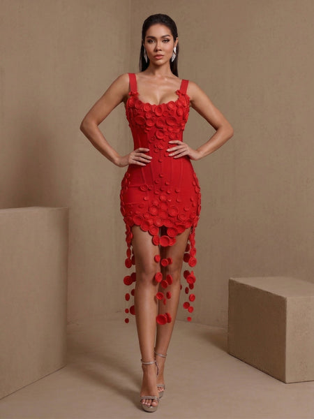 Fleur Delacroix — Flowers Draped Hem Bandage Mini Dress, alternate view 6