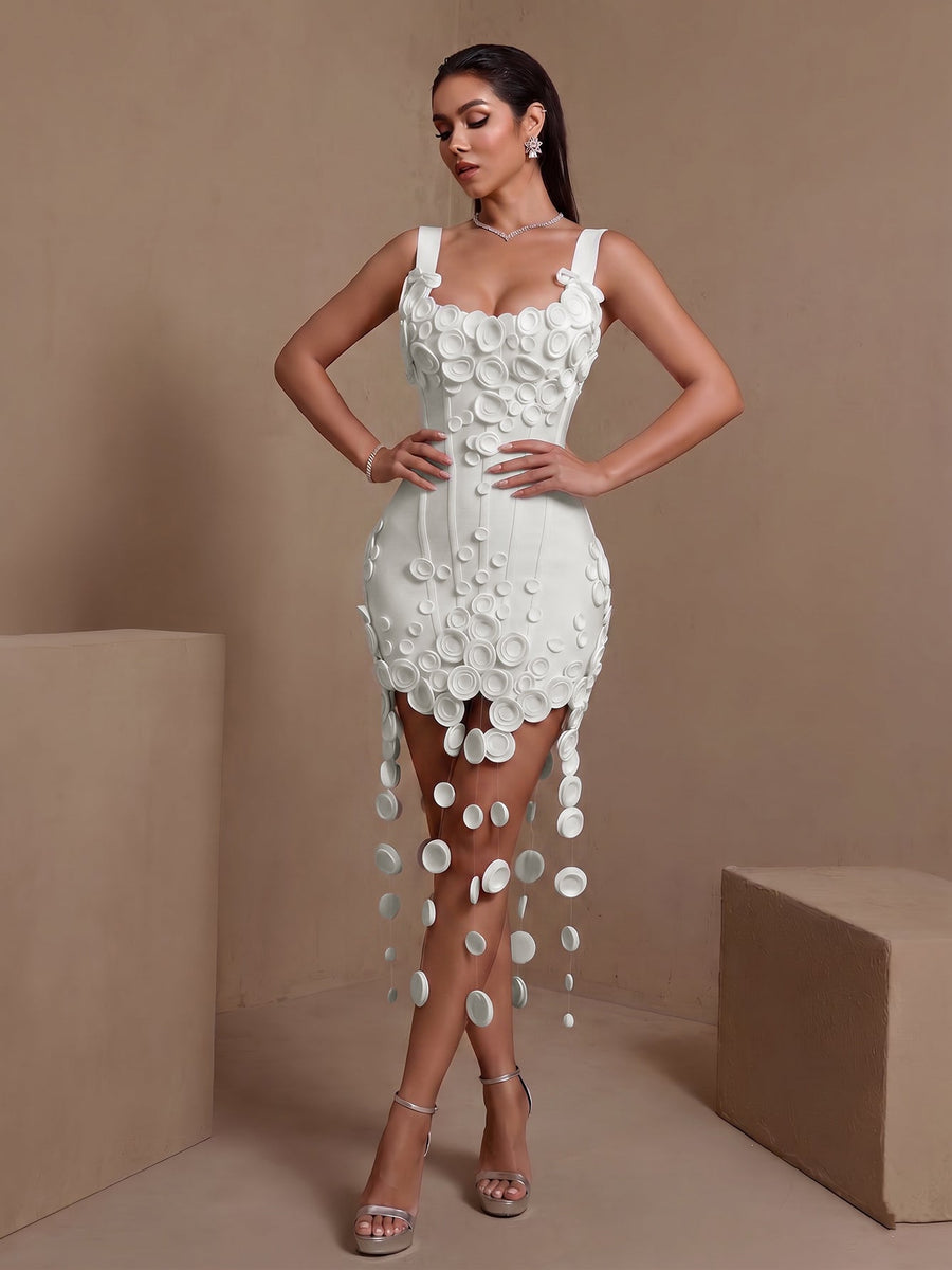 Fleur Delacroix — Flowers Draped Hem Bandage Mini Dress, alternate view 8