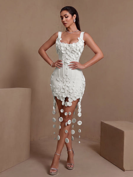 Fleur Delacroix — Flowers Draped Hem Bandage Mini Dress, alternate view 8