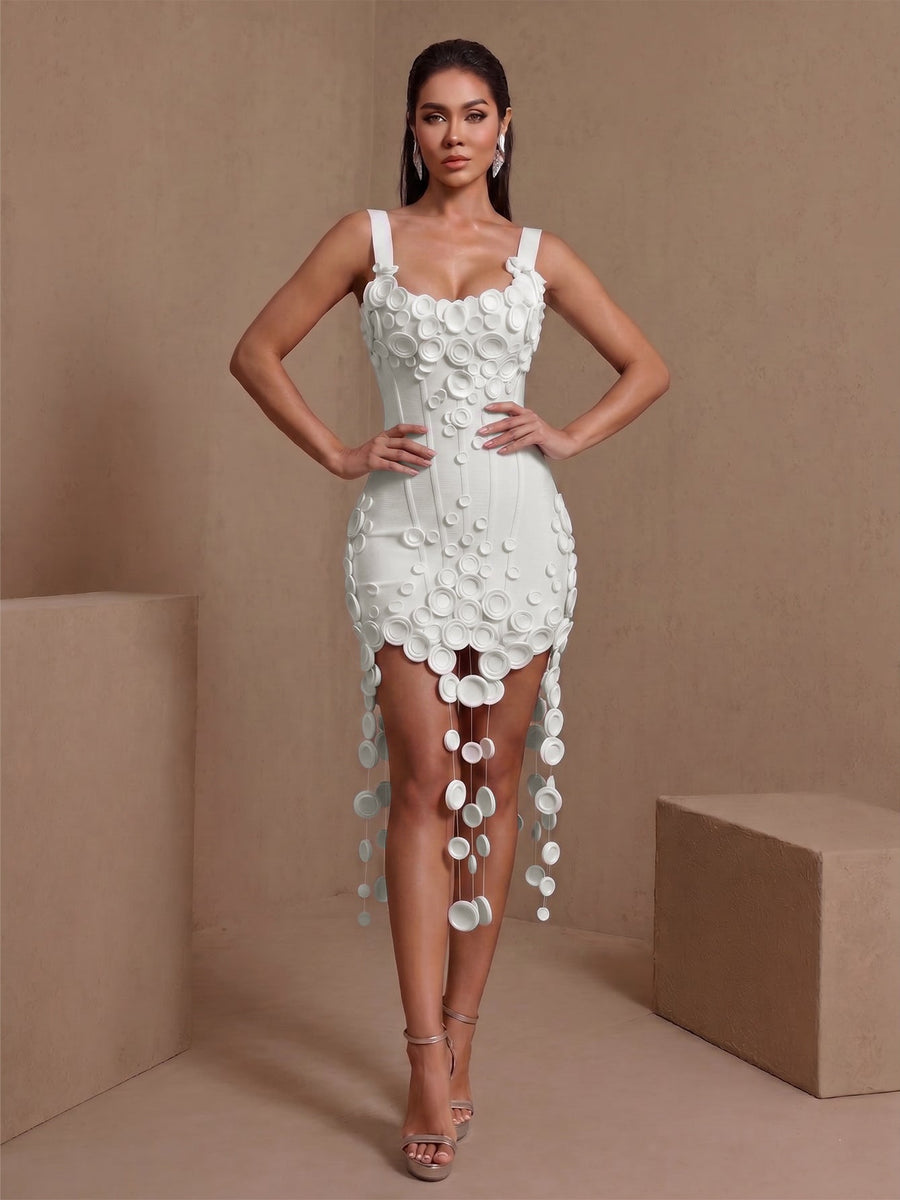 Fleur Delacroix — Flowers Draped Hem Bandage Mini Dress, alternate view 2