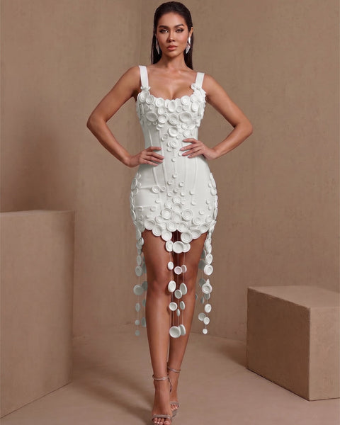 Fleur Delacroix — Flowers Draped Hem Bandage Mini Dress, alternate view 2