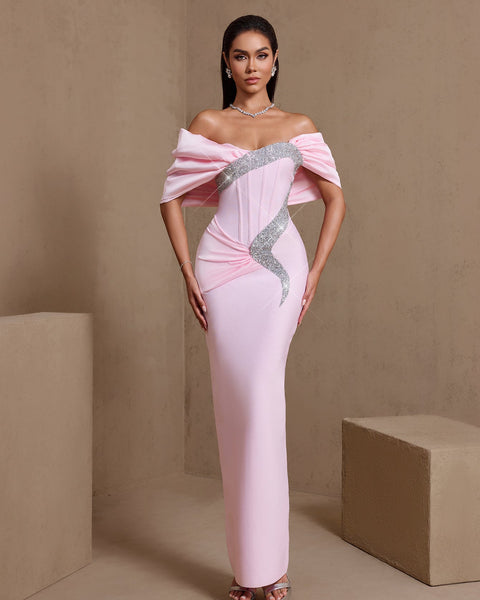 Off-Shoulder Strass gerafftes Bandagenkleid