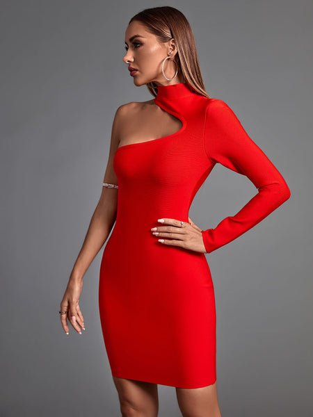 High Neck Asymmetrical Mini Bandage Dress