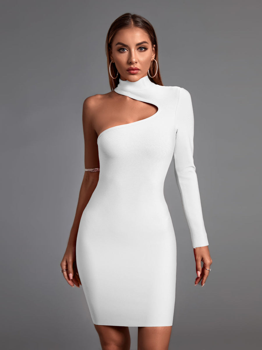 High Neck Asymmetrical Mini Bandage Dress