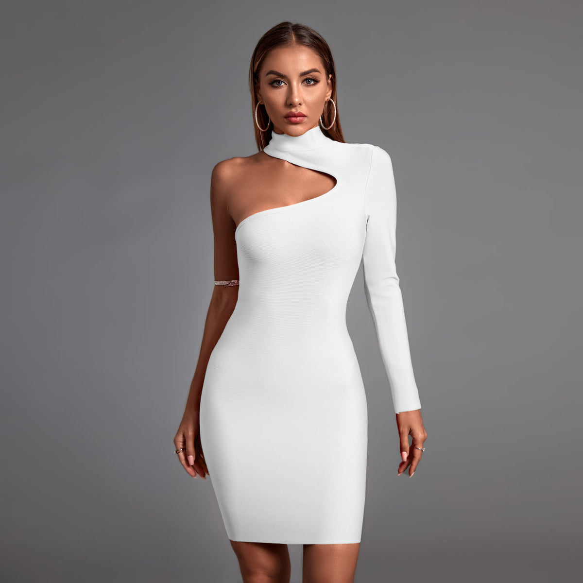 High Neck Asymmetrical Mini Bandage Dress