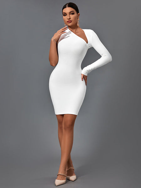 Stunning Asymmetrical Mini Bandage Dress with Halter One Sleeve Design