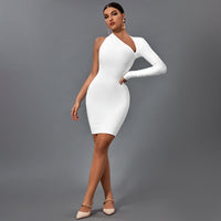 Zinnia Beaumont — Stunning Asymmetrical Mini Bandage Dress with Halter One Sleeve Design, alternate view 5