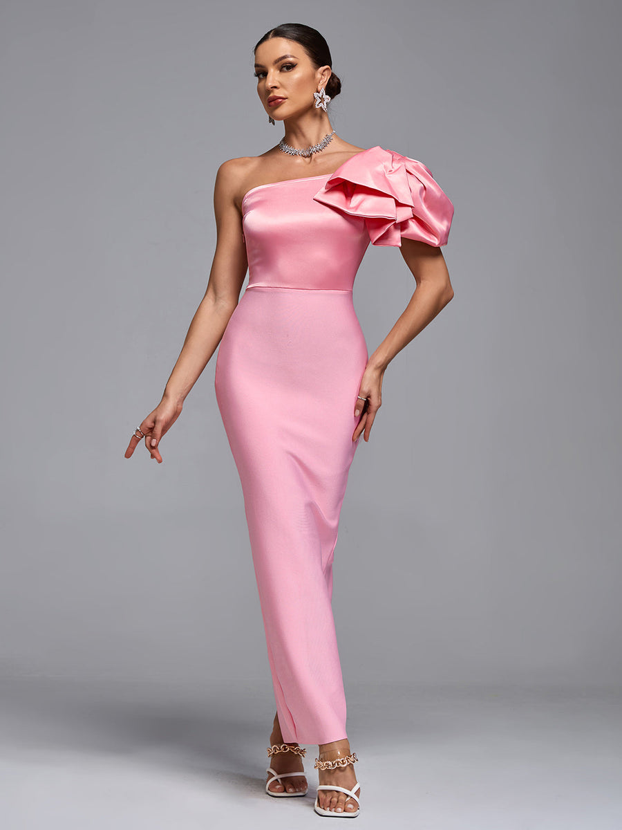 Long Satin One-Shoulder Bandage Evening Gown for an Elegant and Sophisticated Look