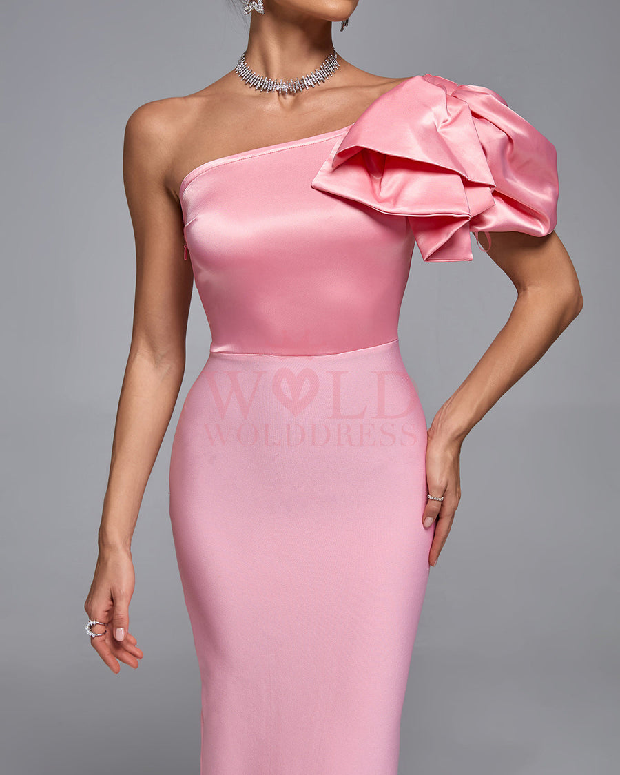 Claudette Delacroix — Long Satin One-Shoulder Bandage Evening Gown, alternate view 2