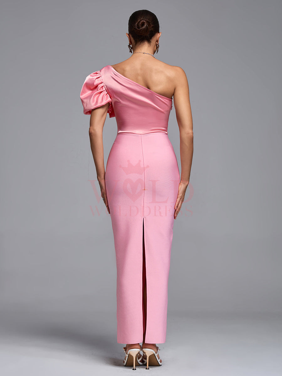 Long Satin One-Shoulder Bandage Evening Gown for an Elegant and Sophisticated Look