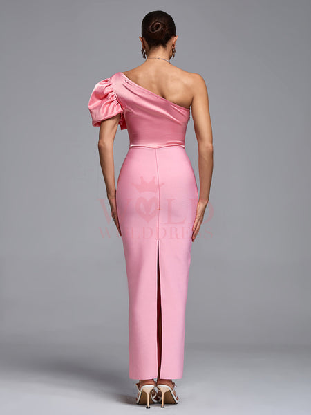 Long Satin One-Shoulder Bandage Evening Gown for an Elegant and Sophisticated Look