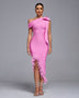 One Shoulder Feather Trim Bandage Dress