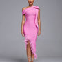 One Shoulder Feather Trim Bandage Dress