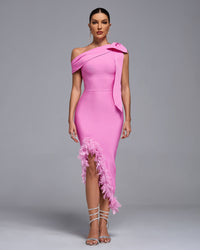 Henrietta — One Shoulder Feather Trim Bandage Dress, alternate view 6