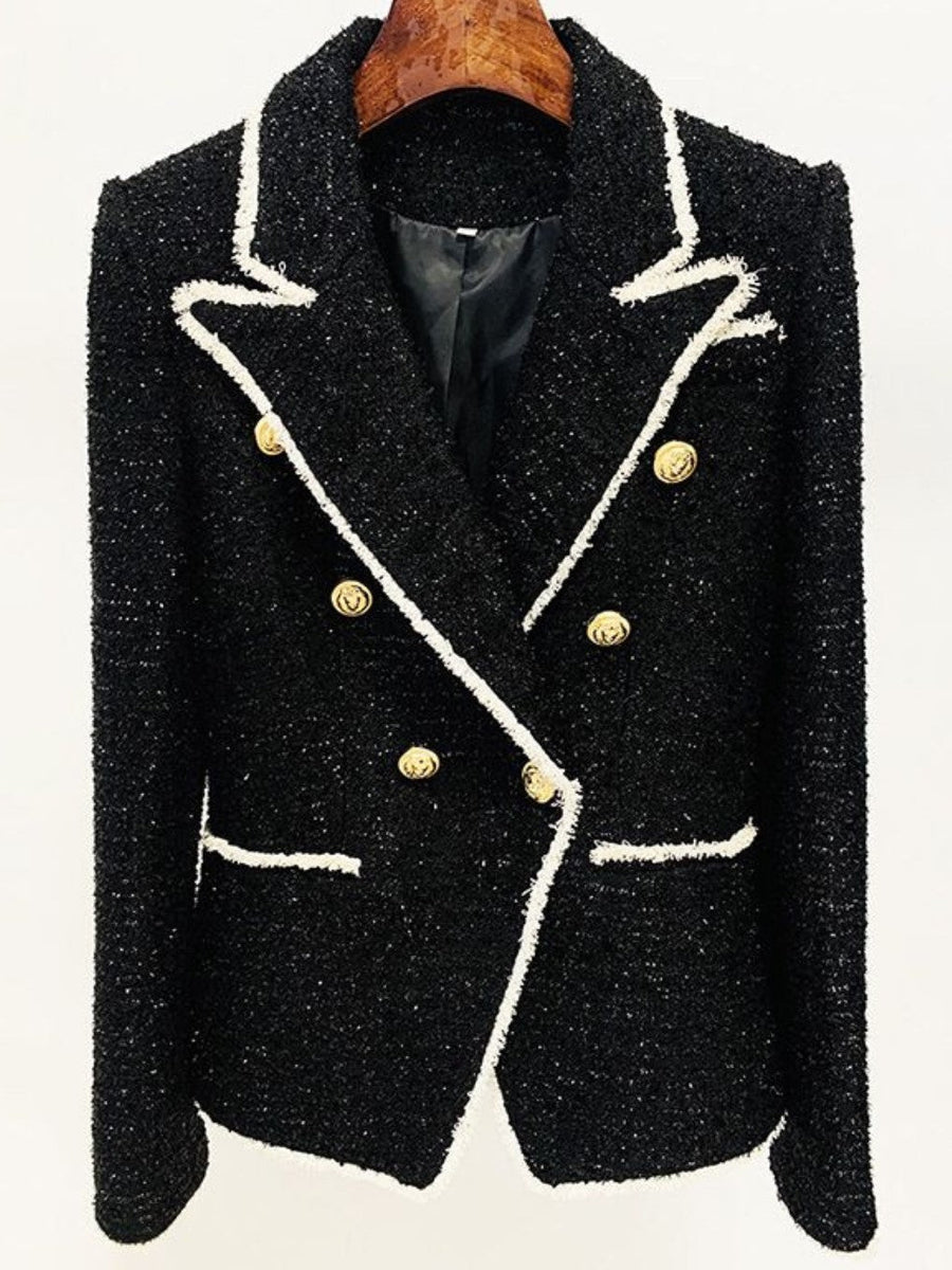 Black & White Tweed Gold Button Blazer