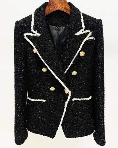 Black & White Tweed Gold Button Blazer