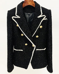 Fiorenza — Black & White Tweed Gold Button Blazer