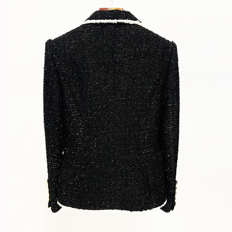 Black & White Tweed Gold Button Blazer