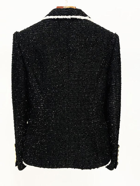 Black & White Tweed Gold Button Blazer