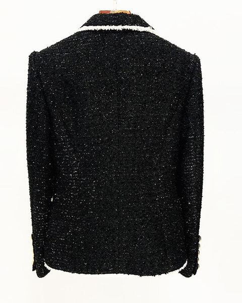 Black & White Tweed Gold Button Blazer