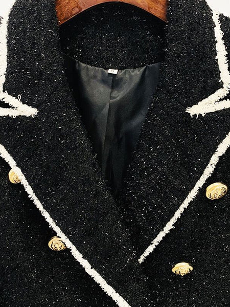 Black & White Tweed Gold Button Blazer