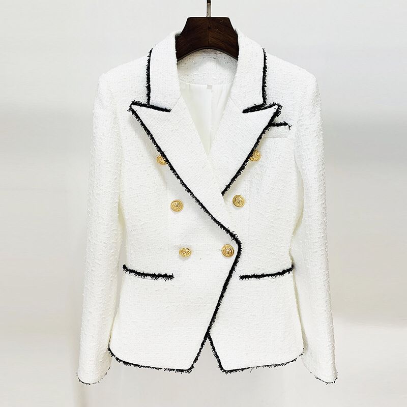 Black & White Tweed Gold Button Blazer