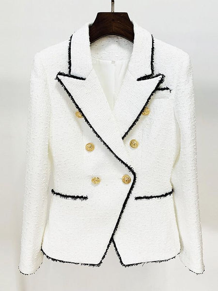 Black & White Tweed Gold Button Blazer