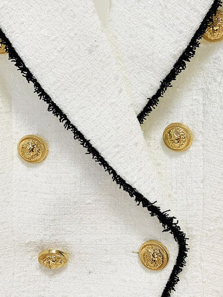 Black & White Tweed Gold Button Blazer