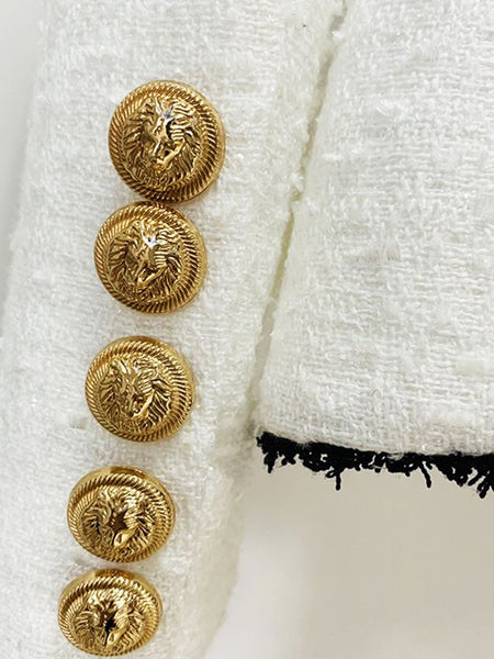 Black & White Tweed Gold Button Blazer