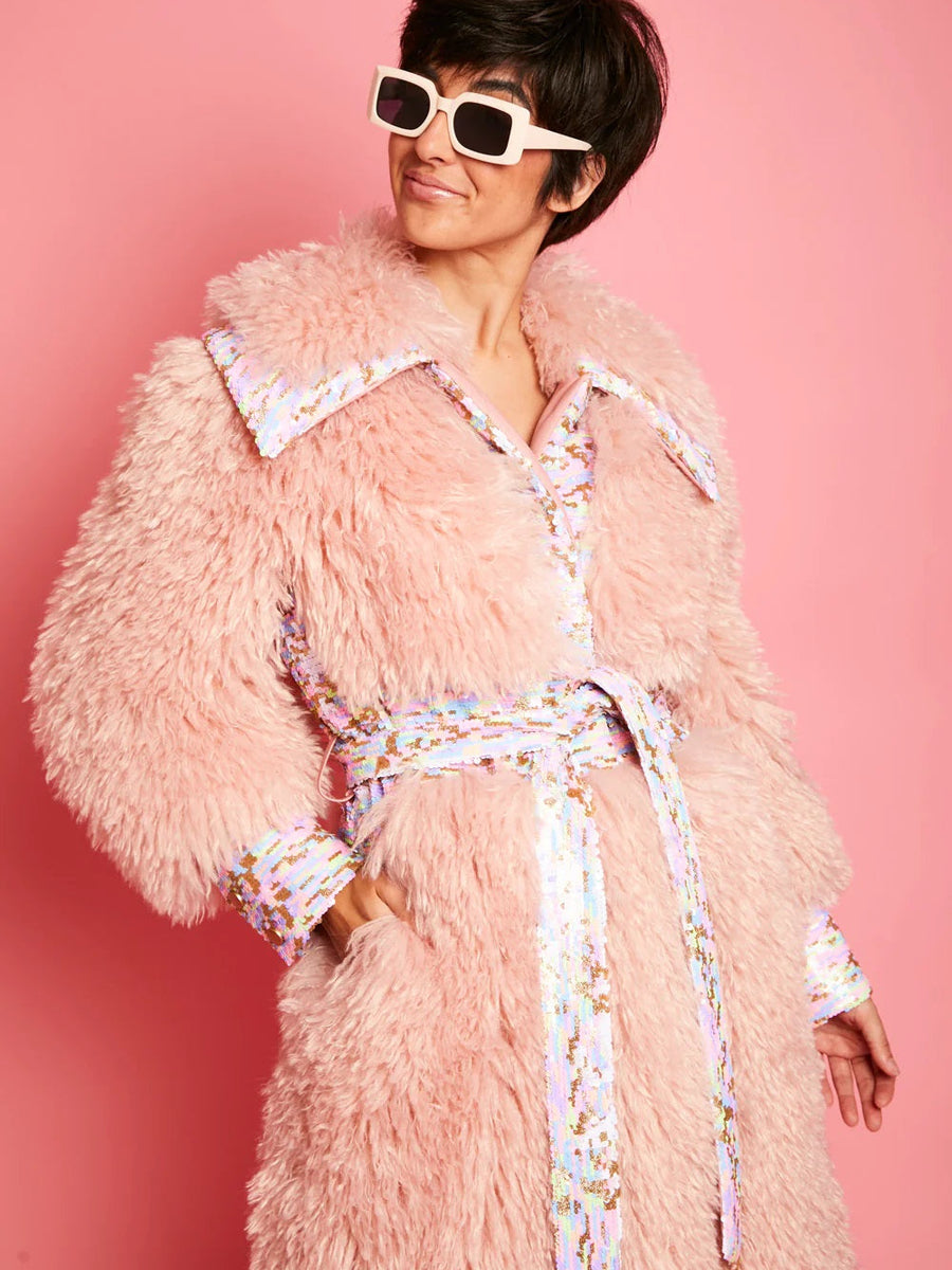 Pink Knitted Bamboo Eco Leather Shearling Coat-1