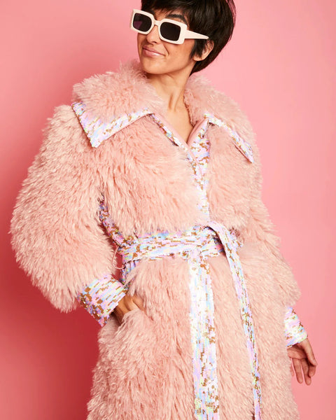 Pink Knitted Bamboo Eco Leather Shearling Coat-1