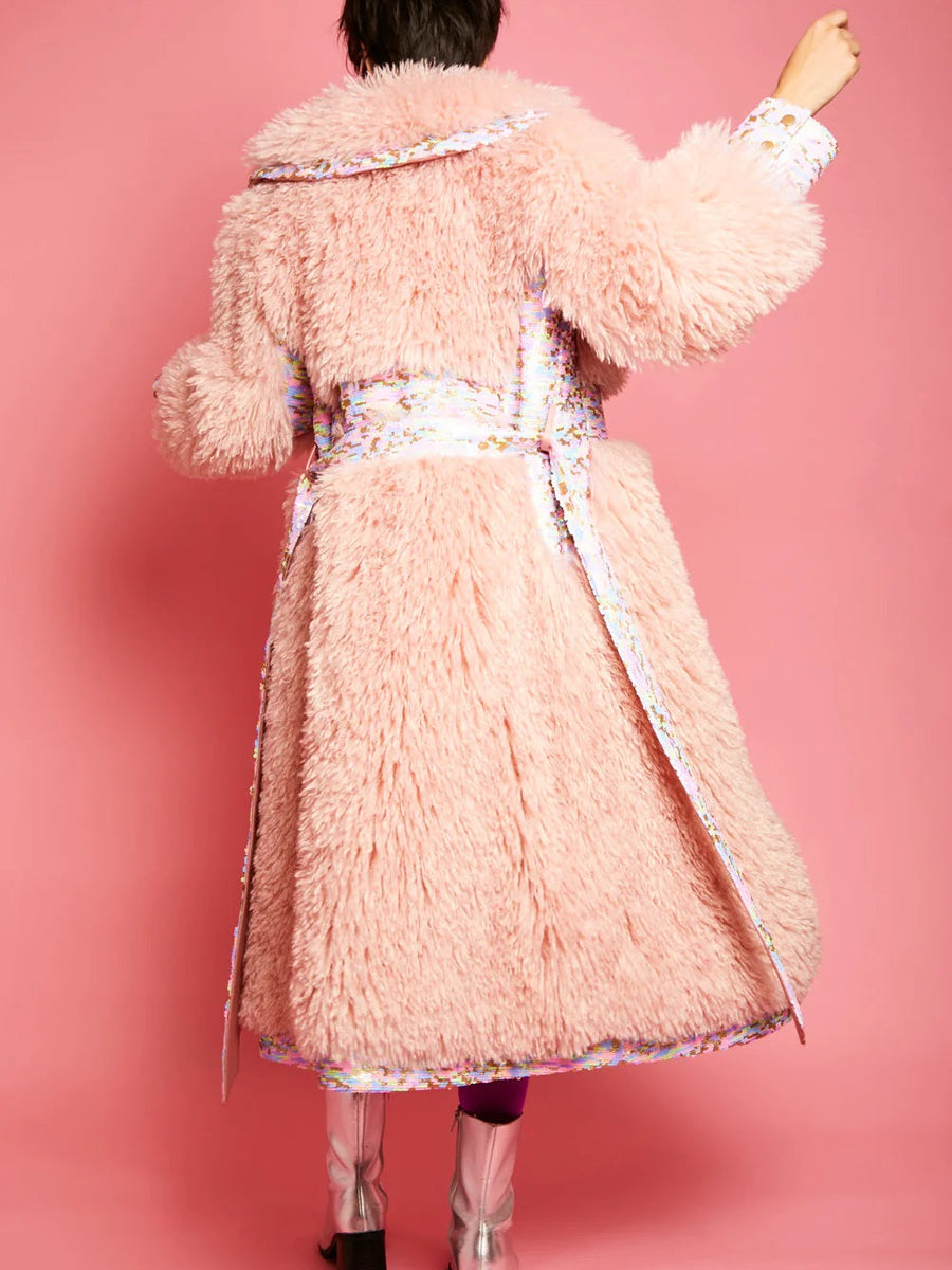 Pink Knitted Bamboo Eco Leather Shearling Coat-3