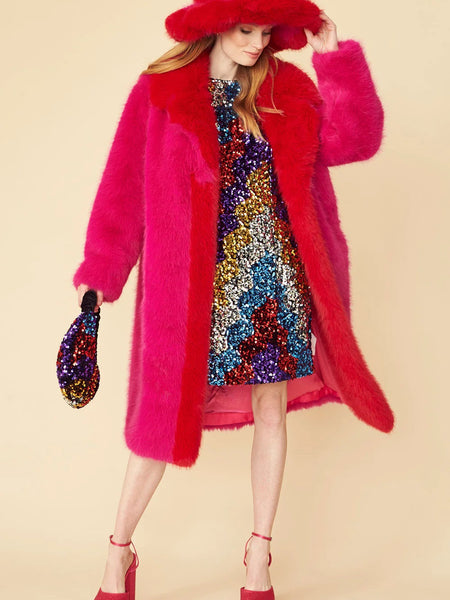 Pink Knitted Bamboo Faux Fur Maxi Coat