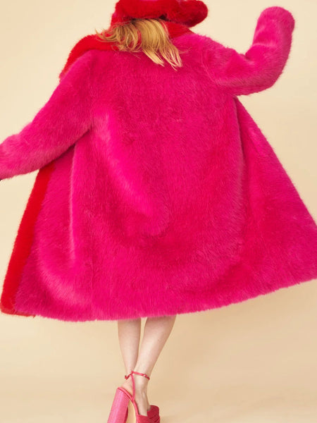 Pink Knitted Bamboo Faux Fur Maxi Coat