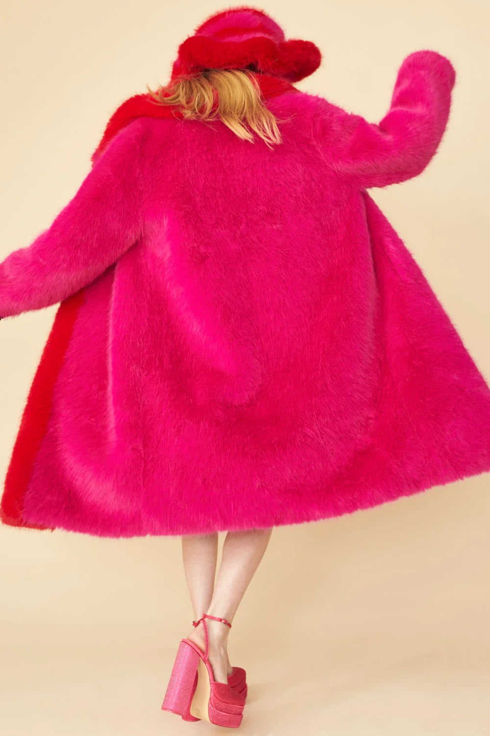 Laetitia — Pink Knitted Bamboo Faux Fur Maxi Coat, alternate view 4