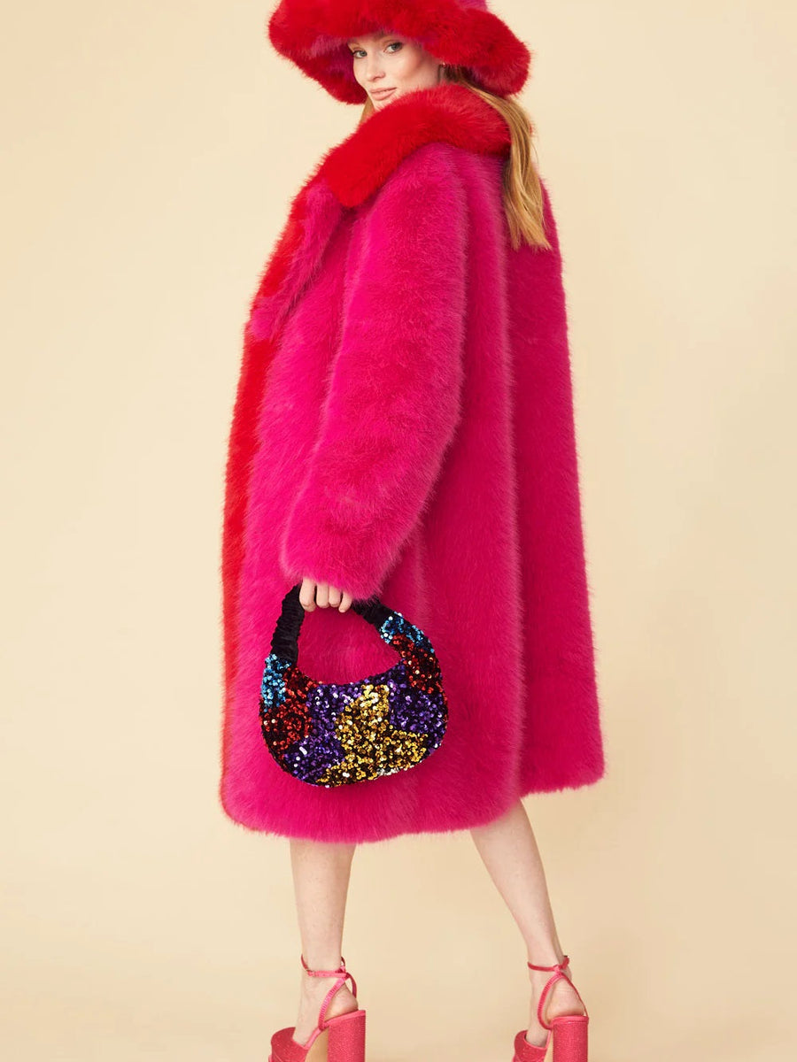 Pink Knitted Bamboo Faux Fur Maxi Coat