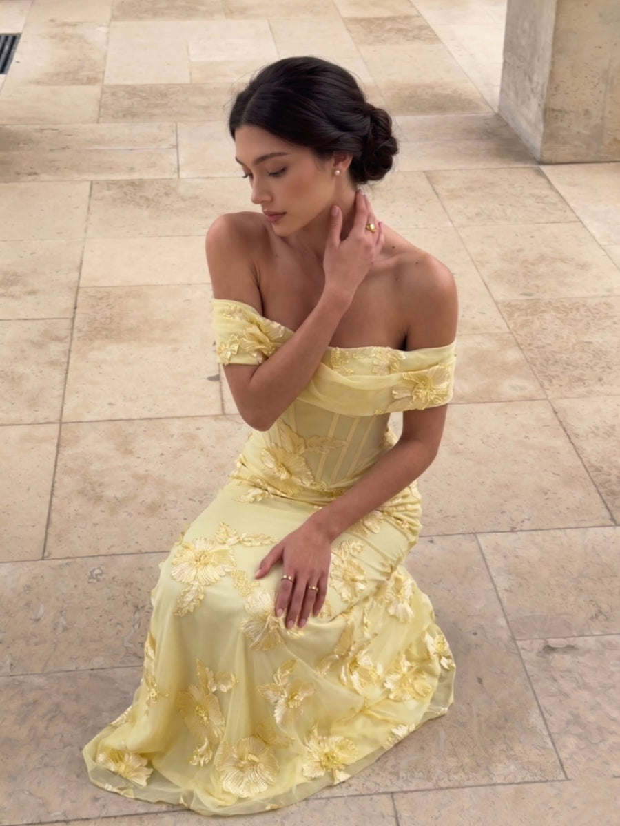 Calista Morel — Off Shoulder Ribbon Floral Embroidery Mermaid Dress, alternate view 5